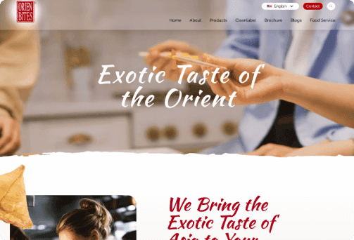 OrienBites website with culinary photography and a distinctive food brand identity