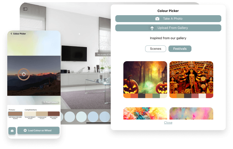 My Colour picker showing a photograph, matching colour swatches and inspiration images