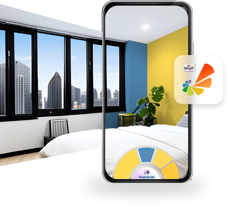 Berger My Colour app presenting a room and its paint colour wheel