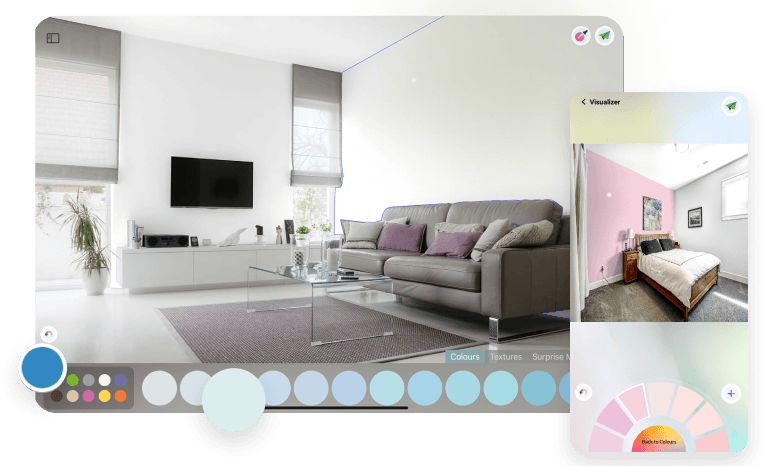 Original Berger My Colour room visualiser with a living room preview and a mobile colour wheel
