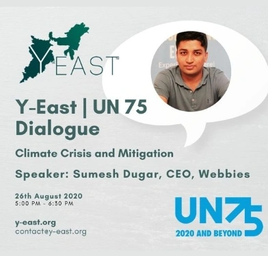 Y-East UN75 climate crisis mitigation speaker poster featuring Sumesh Dugar