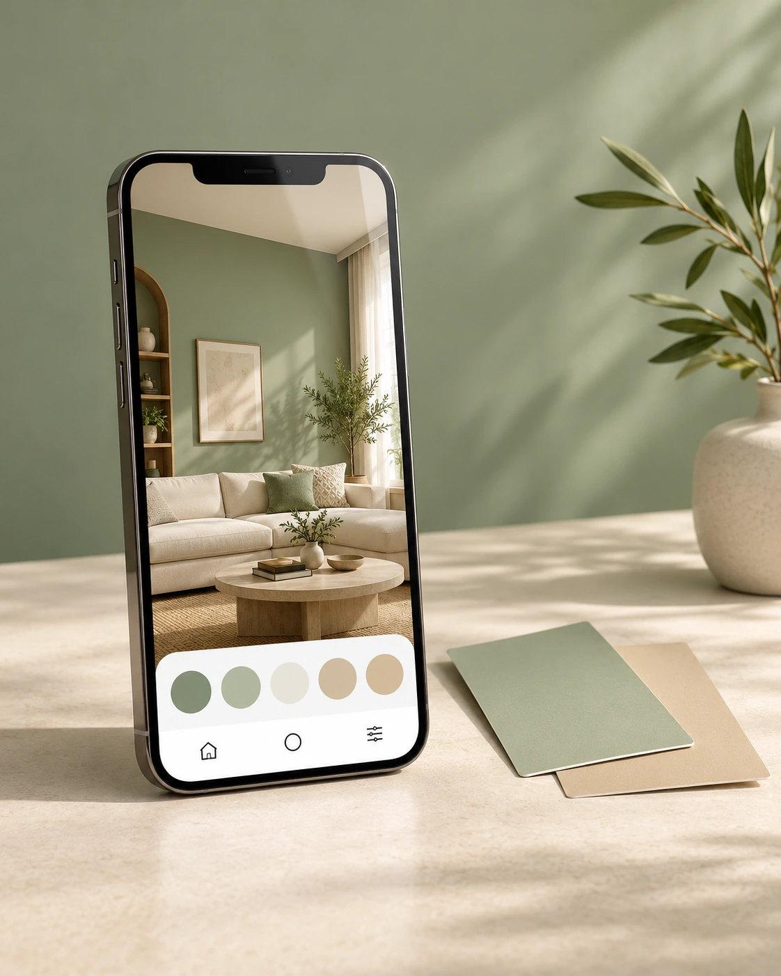 Berger room-colour preview presented on a smartphone against a pale dusty blush backdrop