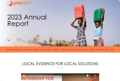 PEP interactive annual report website with colourful editorial sections